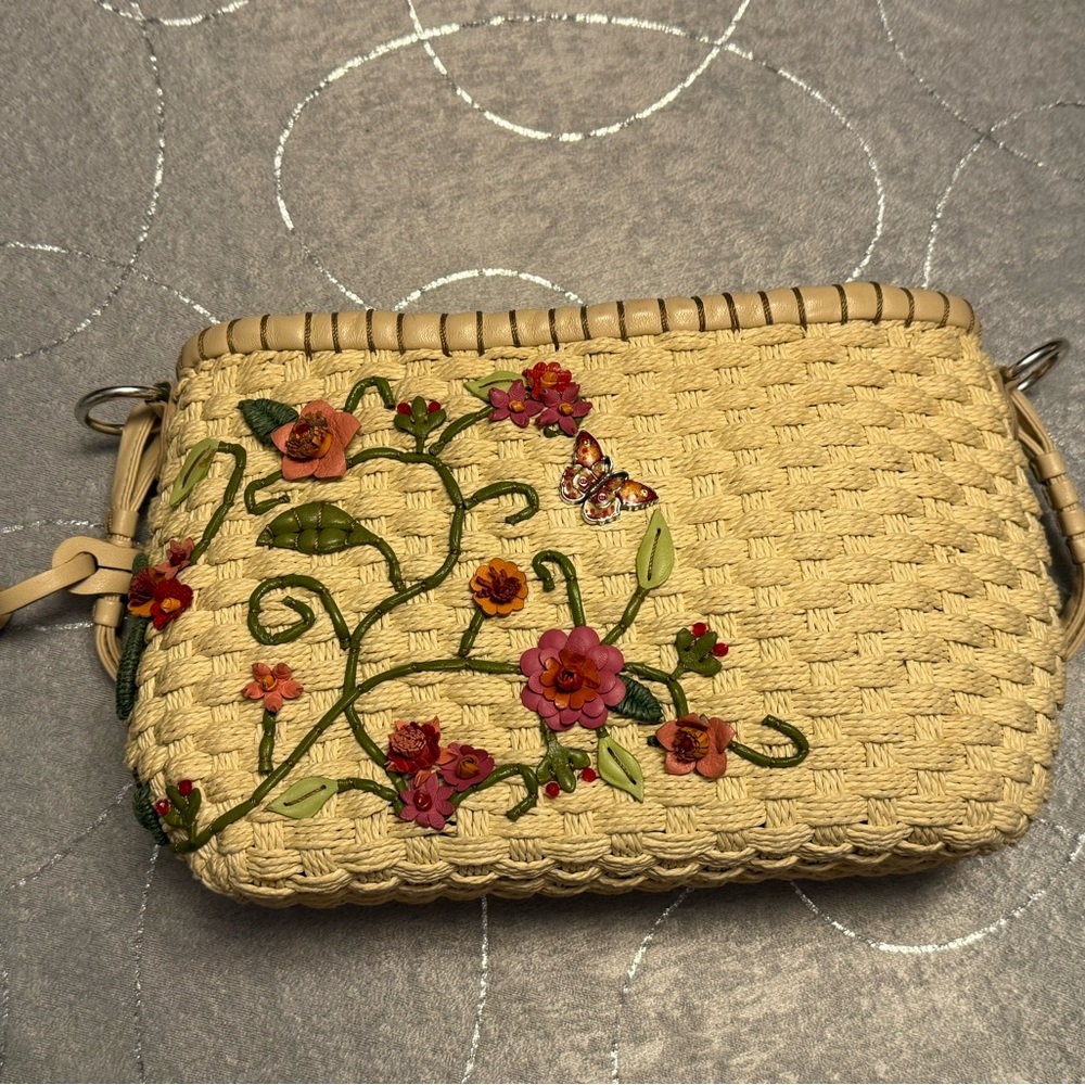 Brighton NEW Embroidered Beige Woven Bag